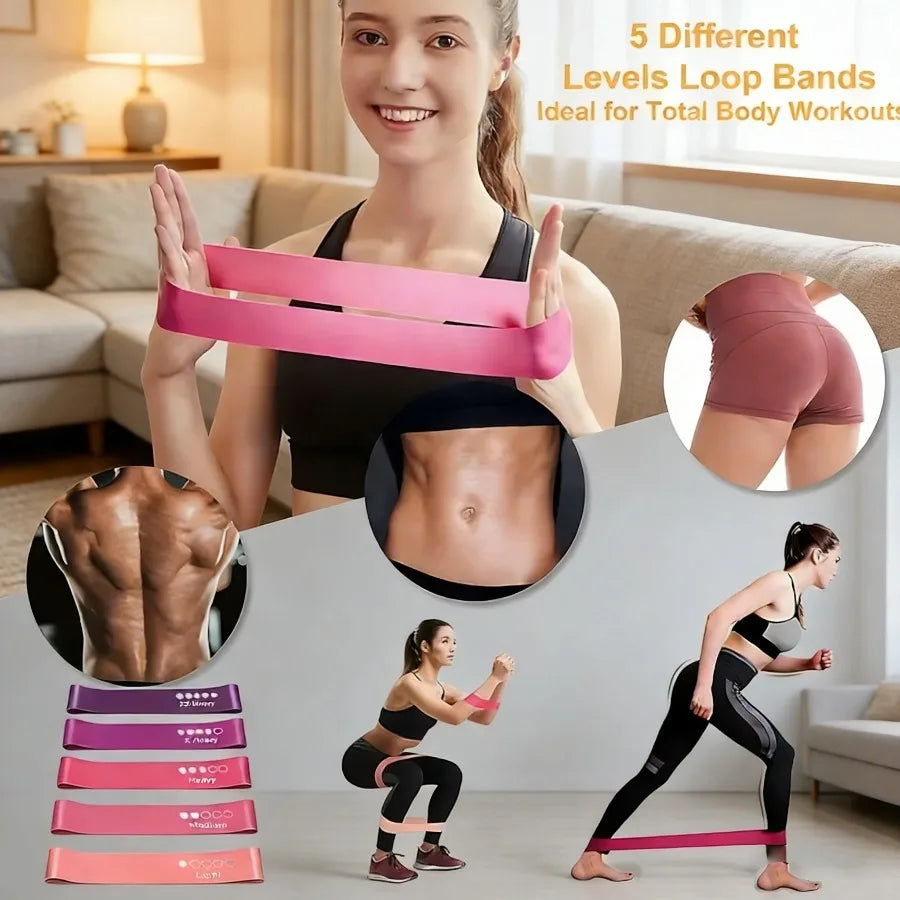 5PCS Portable Resistance Bands Set, Elastic Workout Bands for Strength Training, Yoga, Pilates & Gym